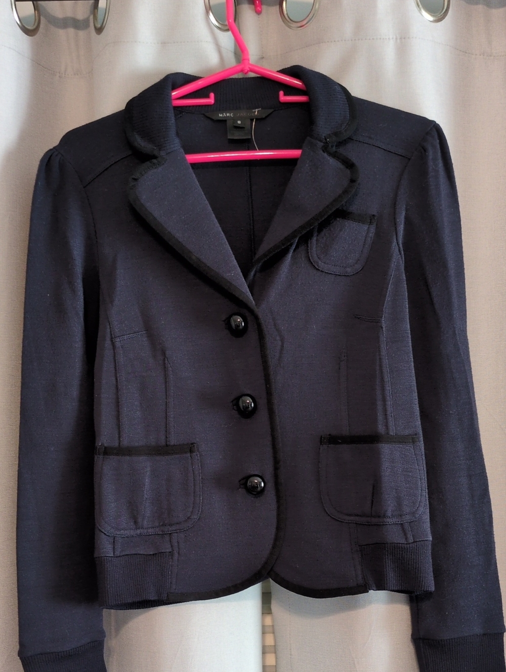 Marc by Marc Jacobs Navy Textured Tailored Blazer with Black Trim